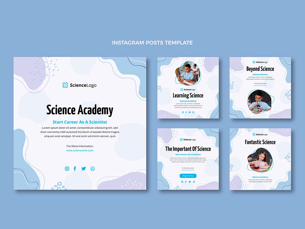 Free flat design science instagram posts template